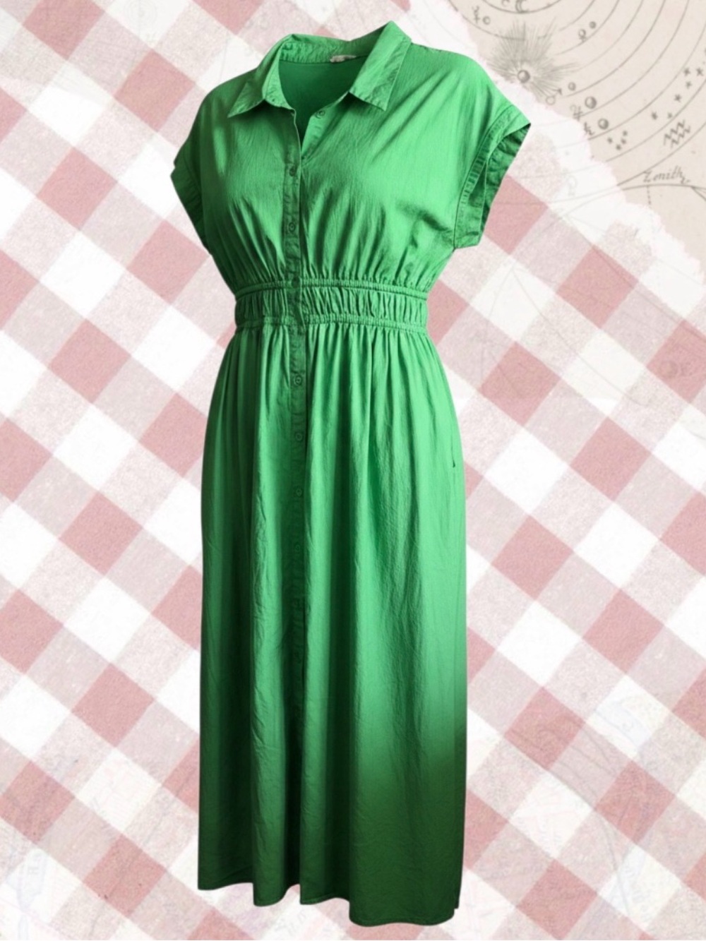 JODIFL Bright Green Button-Up Maxi Dress with Smocked Waist